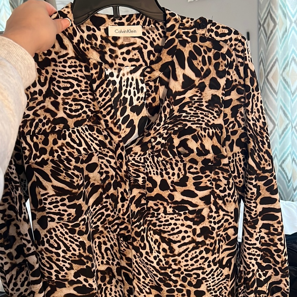 Animal print button down